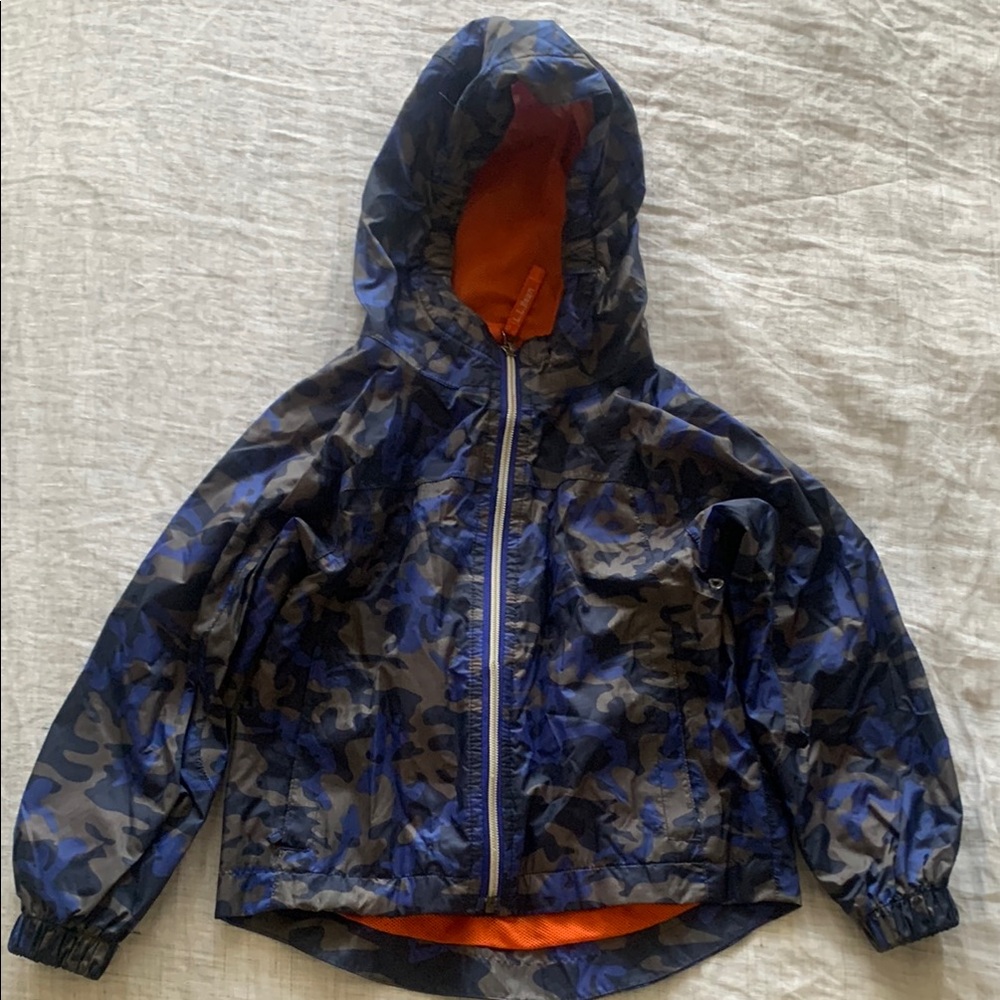 L.L. Bean Kids Blue Camouflage Raincoat with Orange Lining